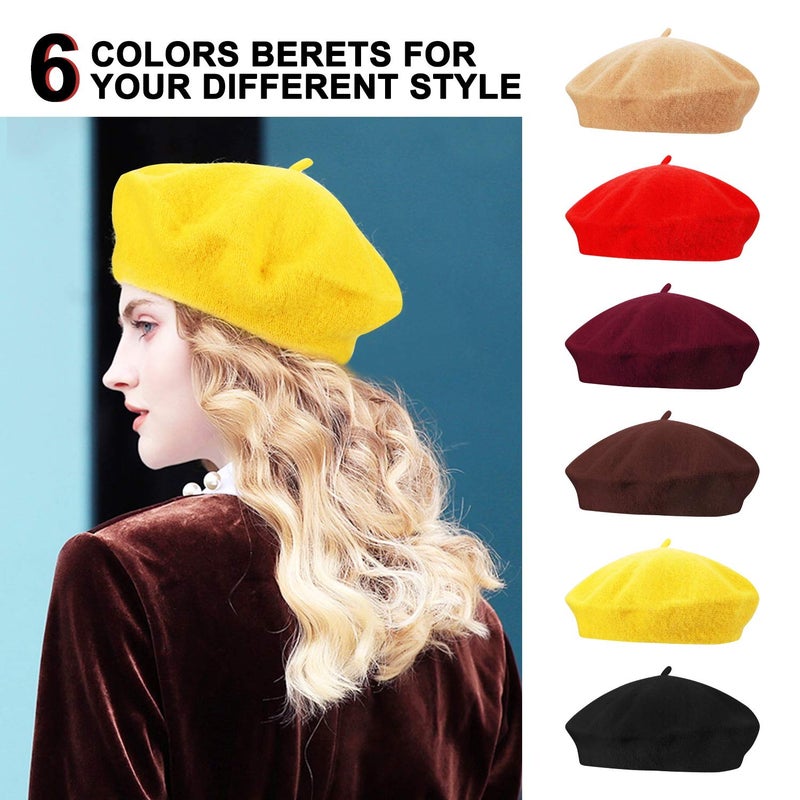 Anteer 6 Pieces Wool Beret Hat French Style Beanie Hats Fashion Ladies Beret Caps for Women Girls Lady (6-Color Set) - Image 2